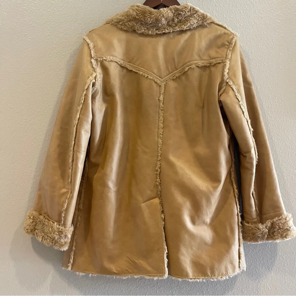 Kenneth Cole Reaction Tan Leather Jacket with Faux Fur Trim - Picture 11 of 15